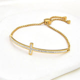 Stainless Steel CZ Crystal Cross Charm Bracelet Religious Faith Chain
