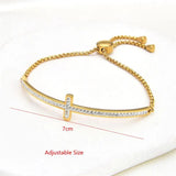 Stainless Steel CZ Crystal Cross Charm Bracelet Religious Faith Chain