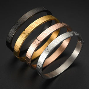 Roman Numeral Stainless Steel Bangle Couple Bracelet