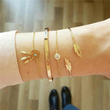 Leaf Crystal Hexagonal Star Multilayer Open Retro Bracelet Set Women Jewelry