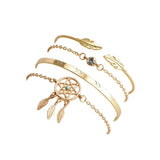 Leaf Crystal Hexagonal Star Multilayer Open Retro Bracelet Set Women Jewelry