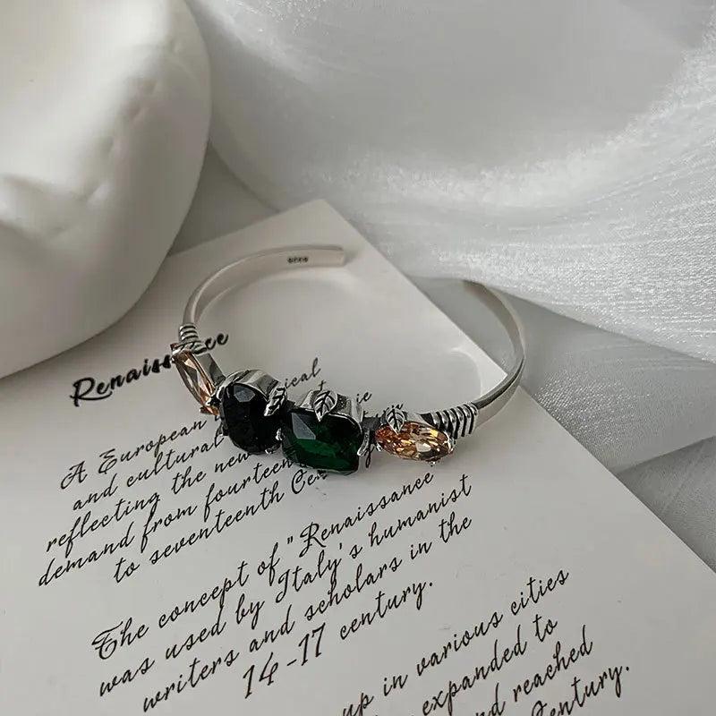 Woman Vintage Green Stone Bracelet Adjustable Hand Accessories
