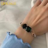 Woman Vintage Green Stone Bracelet Adjustable Hand Accessories
