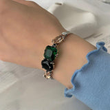 Woman Vintage Green Stone Bracelet Adjustable Hand Accessories