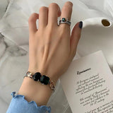 Woman Vintage Green Stone Bracelet Adjustable Hand Accessories