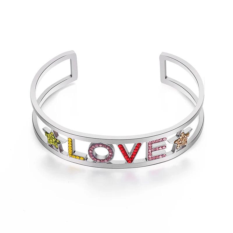 Rhinestone Letters Wide Bracelets for Women