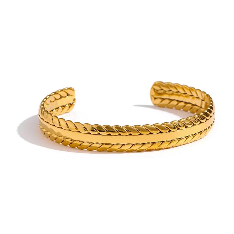 Golden Metalic Leaves Bangle Bracelet 18 K Cuff Waterproof Jewelry