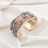Fkewyy Round Cuff Bangles Ethnic Rhinestone Jewelry Charm Punk Girl Accessories