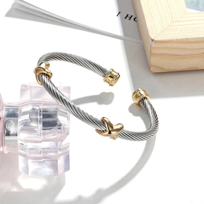 Stainless Steel Twisted Cable Wire Bracelet for Women