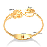 Hollow Rose Flower Bangle Engraved Bracelet Leaf Shape Women Wedding Jewelry