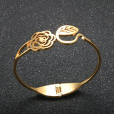 Hollow Rose Flower Bangle Engraved Bracelet Leaf Shape Women Wedding Jewelry