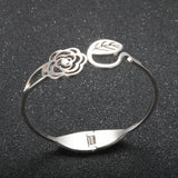 Hollow Rose Flower Bangle Engraved Bracelet Leaf Shape Women Wedding Jewelry