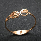 Hollow Rose Flower Bangle Engraved Bracelet Leaf Shape Women Wedding Jewelry