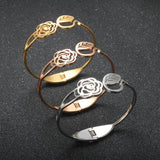 Hollow Rose Flower Bangle Engraved Bracelet Leaf Shape Women Wedding Jewelry