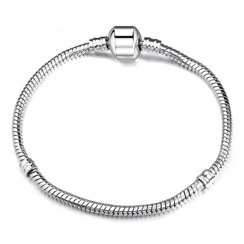Charm Bracelet Rose Silver Alloy Snake Chain Basic Bracelets For Women Bead DIY