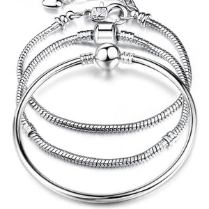Charm Bracelet Rose Silver Alloy Snake Chain Basic Bracelets For Women Bead DIY
