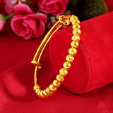 24K Yellow Bangles Beads Bracelet Bangle Adjustable Wedding Jewelry