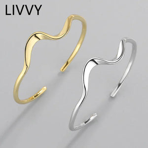 Silver Minimalist Wave Twisted Open Bracelet Bangle for Women Girl
