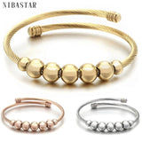 8mm Beads Stainless Steel Cable Stretch Bracelet for Women