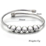 8mm Beads Stainless Steel Cable Stretch Bracelet for Women