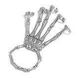 Gothic Punk Skull Bracelet with Finger Rings Elastic Adjustable Skeleton