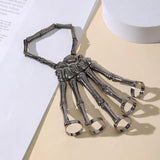 Gothic Punk Skull Bracelet with Finger Rings Elastic Adjustable Skeleton