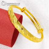 24K Charm Bracelet Women 10mm Width Geometric Bangle Wristband Wedding Jewelry