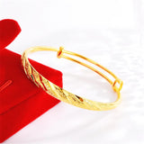 24K Charm Bracelet Women 10mm Width Geometric Bangle Wristband Wedding Jewelry