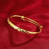 24K Charm Bracelet Women 10mm Width Geometric Bangle Wristband Wedding Jewelry
