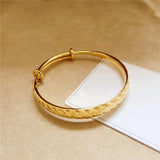 24K Charm Bracelet Women 10mm Width Geometric Bangle Wristband Wedding Jewelry
