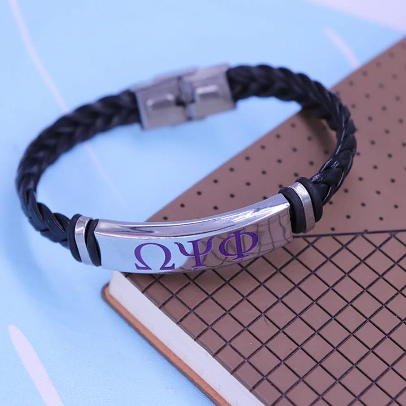 Stainless Steel Purple Om PSI Phi Fraternity Bracelet Men