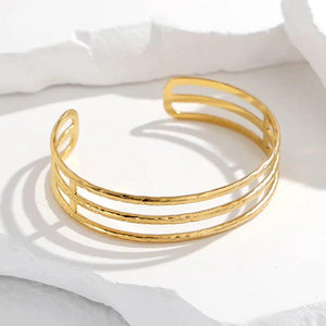 316L Stainless Steel Geometric Hollow Cuff Bracelet For Women Adjustable Bangle