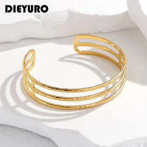 316L Stainless Steel Geometric Hollow Cuff Bracelet For Women Adjustable Bangle