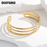 316L Stainless Steel Geometric Hollow Cuff Bracelet For Women Adjustable Bangle