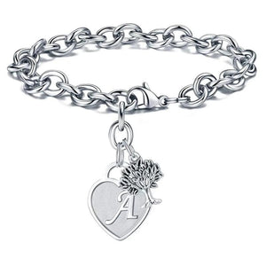 Stainless Steel Heart Bracelet Bangle with Initial Alphabet Jewelry for Women