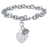 Stainless Steel Heart Bracelet Bangle with Initial Alphabet Jewelry for Women
