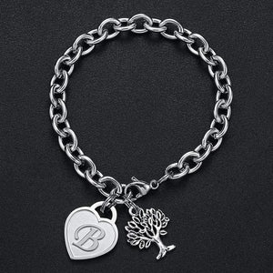Stainless Steel Heart Bracelet Bangle with Initial Alphabet Jewelry for Women