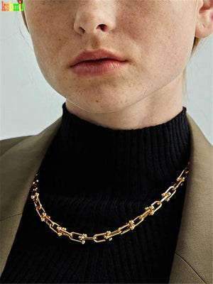 Exaggerated Retro Metal Chain Link Necklace for Women