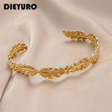 316L Stainless Steel Leaf Bangle Vintage Cuff Bracelet