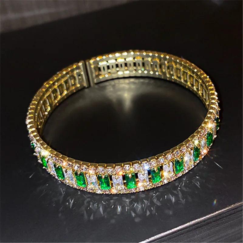 Pink Green Crystal Cuff Bracelets for Women