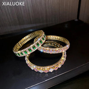 Pink Green Crystal Cuff Bracelets for Women