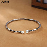 Vintage Silver Bangles Simulated Pearl 925 Stamp Cuff Bangles & Bracelets