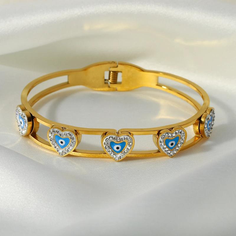 Turkish Evil Eye Stainless Steel Bangles Bracelets for Women Teen Girls