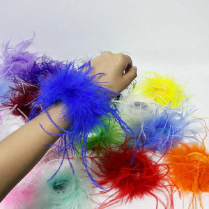 Feather Cuff Snap Bracelet Ostrich Fur Wrist Cuff Sleeve