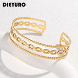 316L Stainless Steel Geometric Link Cuff Bracelet for Women Girl Bangle