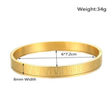 Stainless Steel Open Bangle Roman Numeral Cuff Bracelet