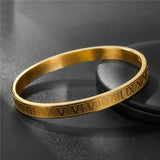 Stainless Steel Open Bangle Roman Numeral Cuff Bracelet