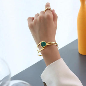 Jade Stripe Titanium Steel Bracelet Gold-Plated for Women