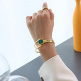 Jade Stripe Titanium Steel Bracelet Gold-Plated for Women