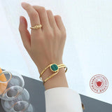 Jade Stripe Titanium Steel Bracelet Gold-Plated for Women